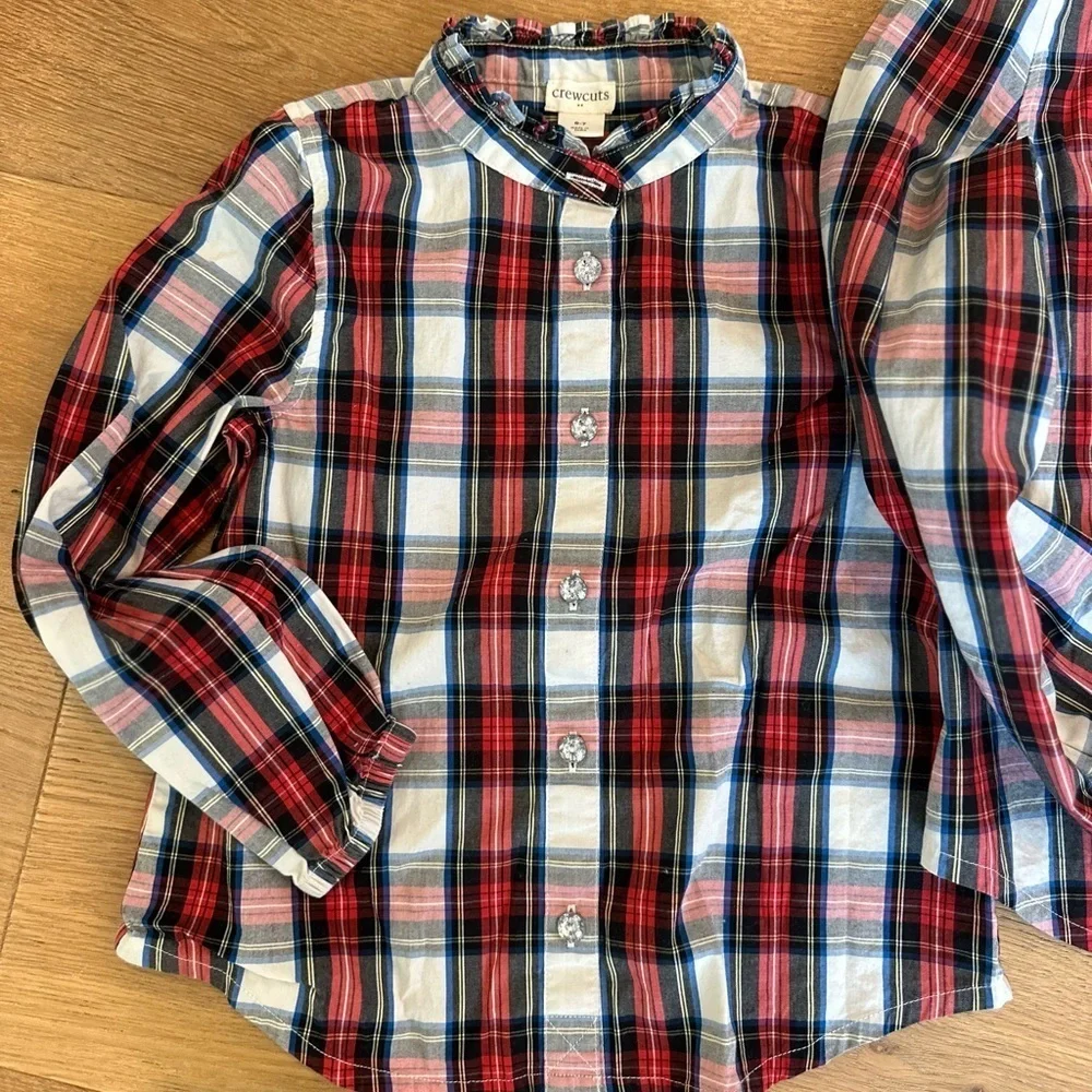 Bundle of 2 Crewcuts girls Christmas holiday tops with embellished buttons
